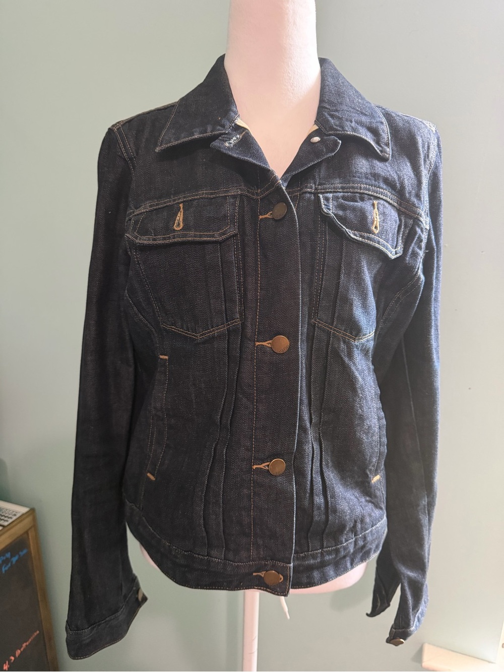 Gap 1969 Women's Jean Jacket Size L Fall 09 Dark Denim Blue Button Up